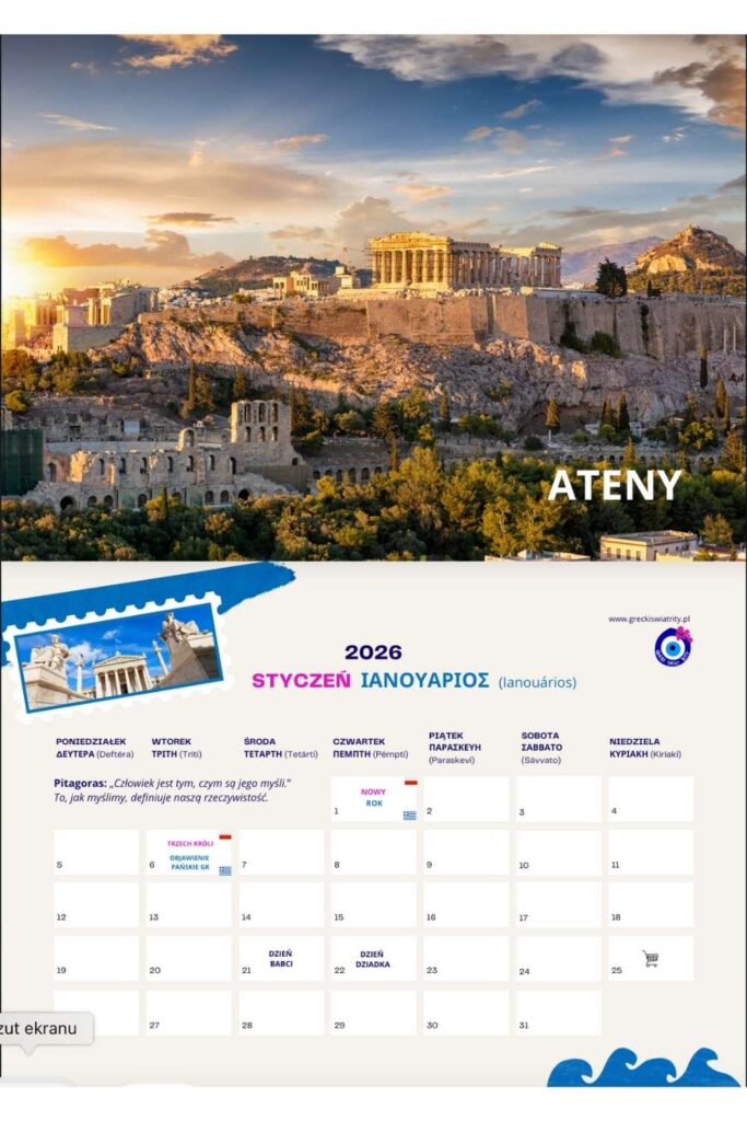 Kalendarz polsko-grecki na 2026 rok - styczen