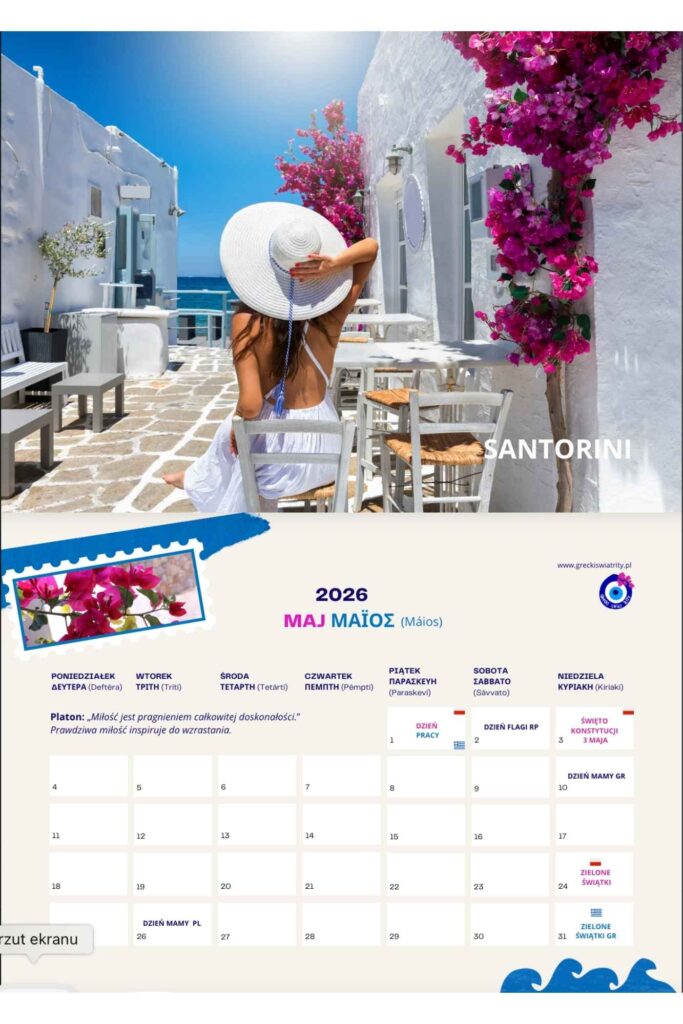 Kalendarz polsko-grecki na 2026 rok. Maj.